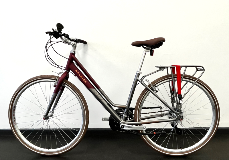 EX-DISPLAY Raleigh Pioneer Grand Tour Lowstep Women's Hybrid Bike 18 Inch 2023 in Red-1